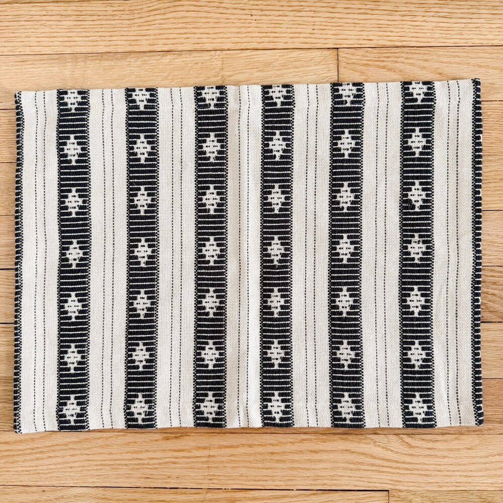 Crate & Barrel Eliana Cotton Placemat Ivory and Black Striped